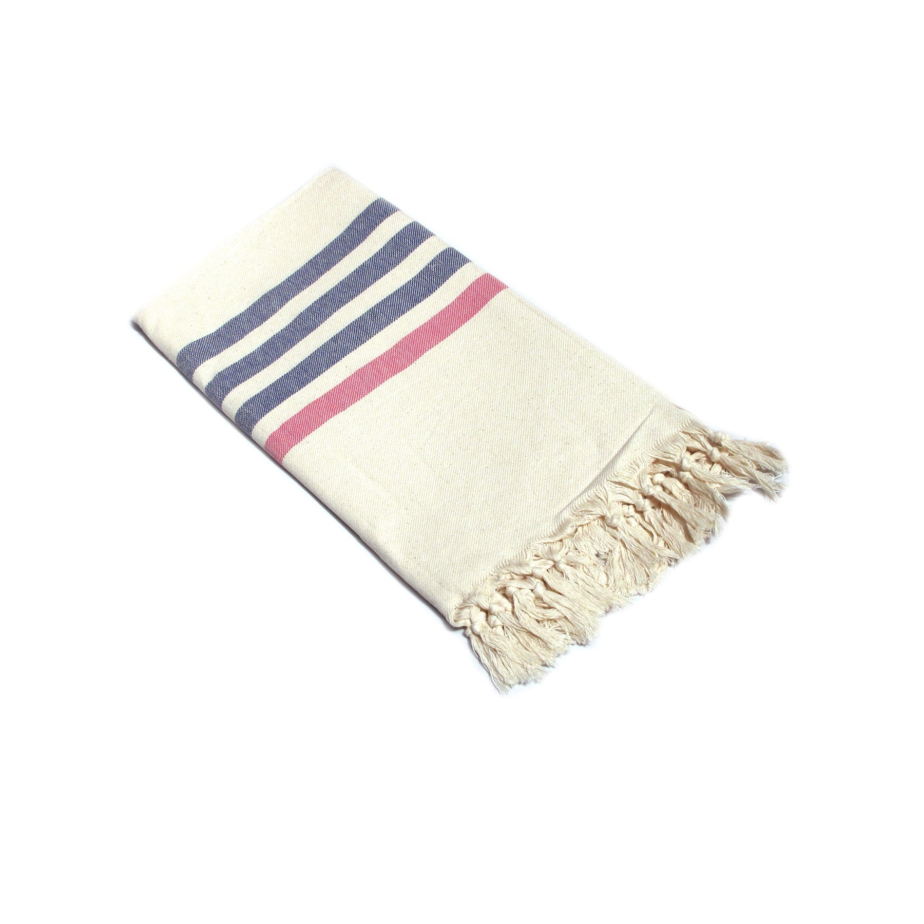 Fringe Turkish Towel 100 x 180 + 10cm - Striped Design, 100% Cotton, Navy Pink - SuperSaverAU - view 1