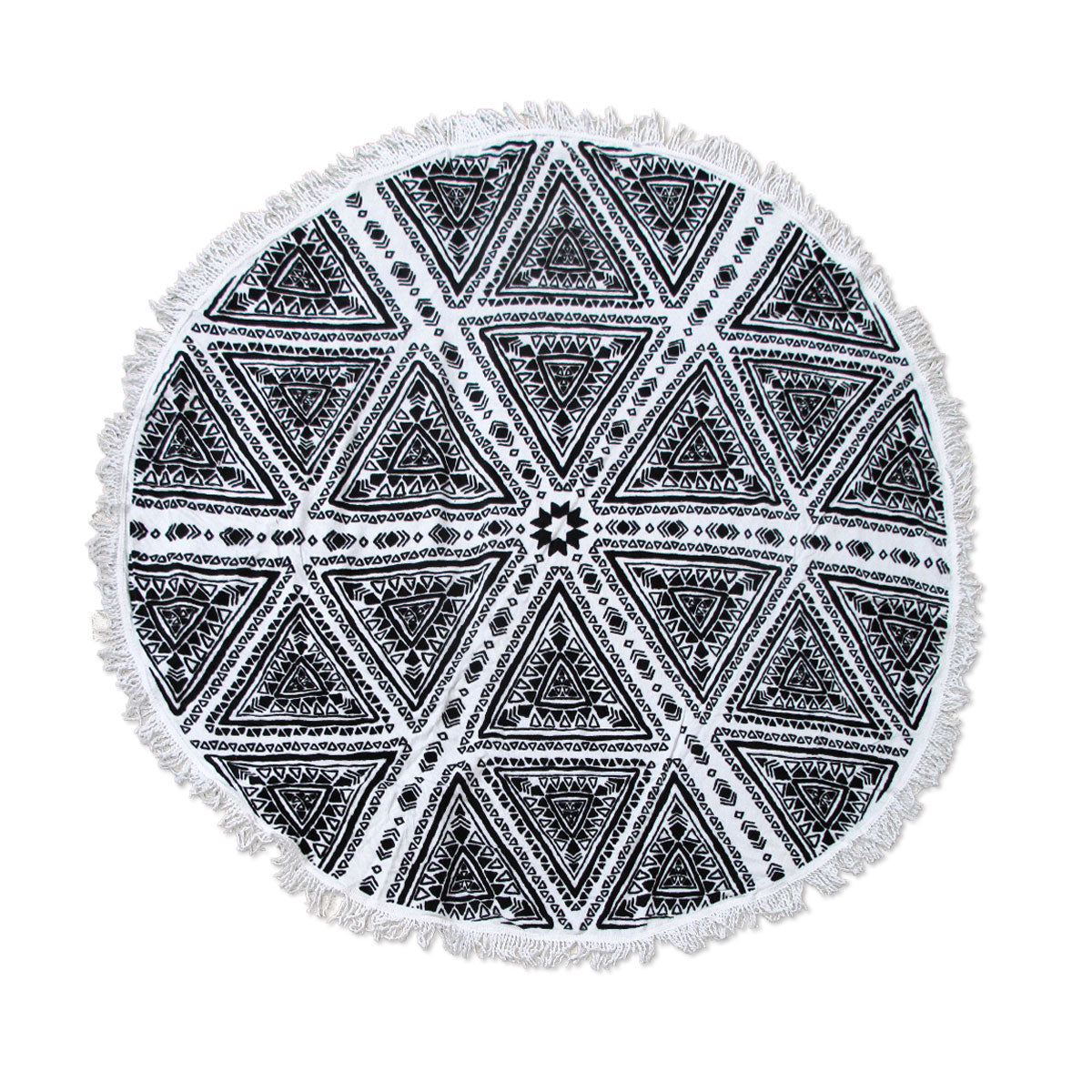 Zulu Triangle 150cm Round Beach Towel, 100% Cotton, Geometric Design, Fringe - SuperSaverAU - view 1