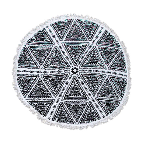 Zulu Triangle 150cm Round Beach Towel, 100% Cotton, Geometric Design, Fringe - SuperSaverAU - view 1
