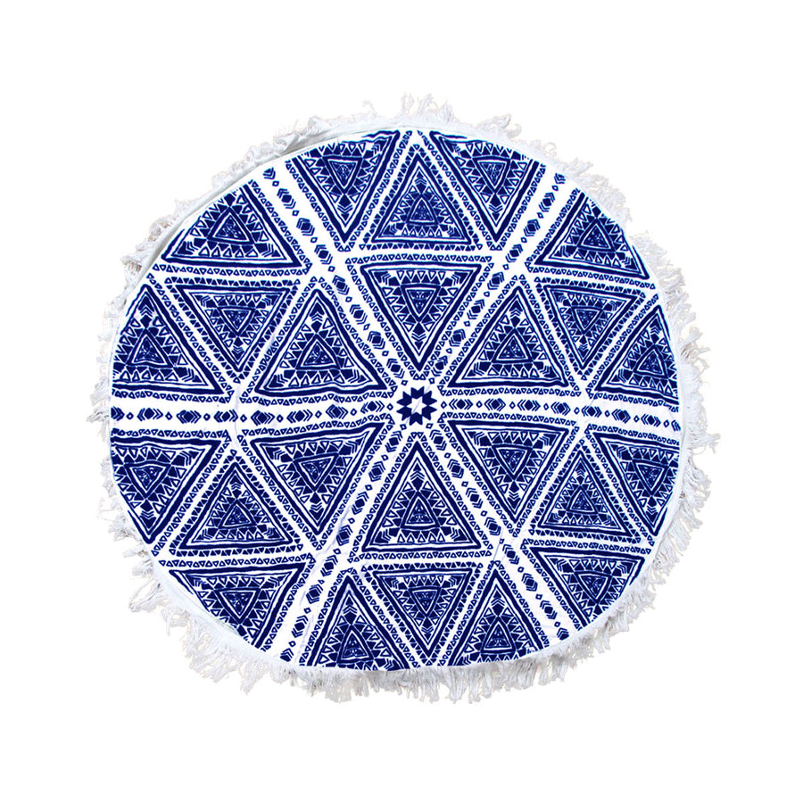 Zulu Triangle Blue 100% Cotton Round Beach Towel 150cm Diameter with Fringe - SuperSaverAU - view 1