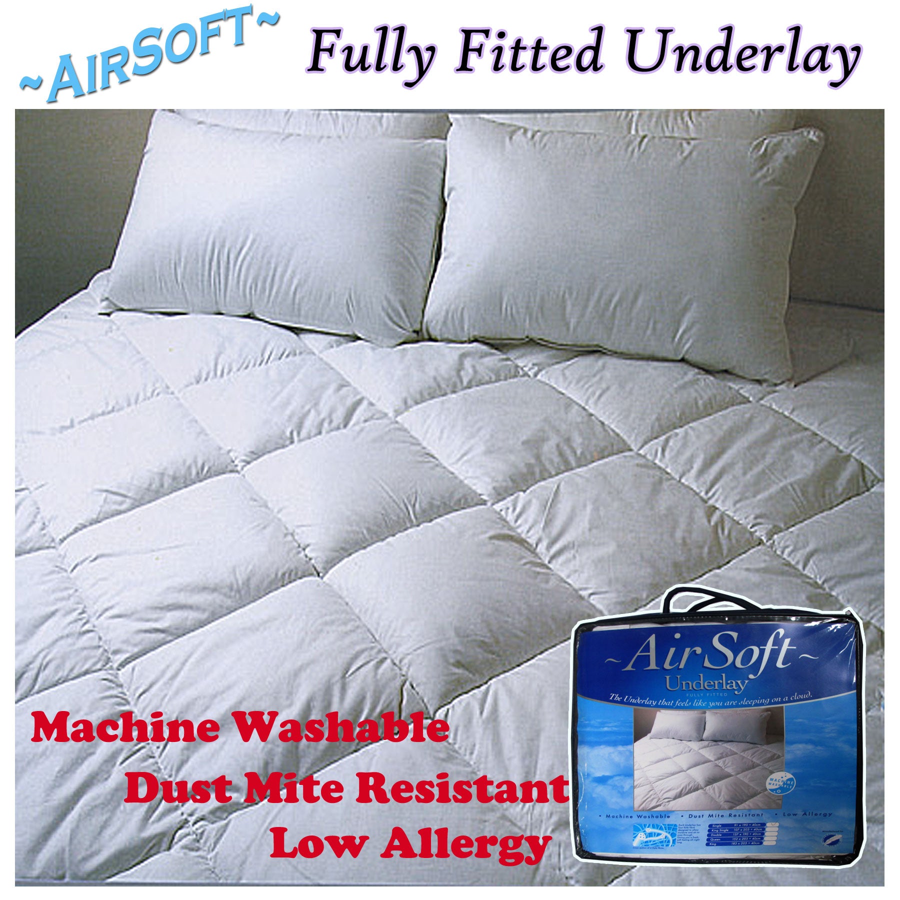 Air Soft Fully Fitted Underlay Single - Breathable, Machine Washable, Dust Mite Resistant - SuperSaverAU - view 1