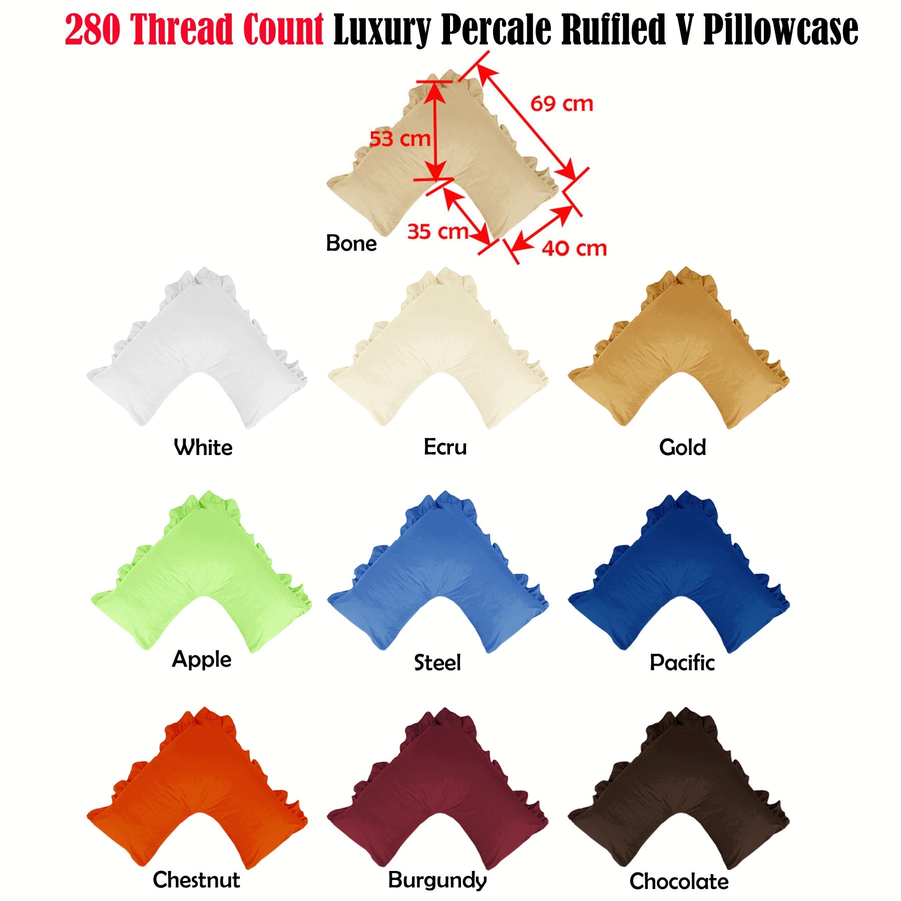 280TC Luxury Percale Ruffled V Pillowcase - Chocolate, 1 Piece, Soft Cotton Blend - SuperSaverAU - view 1