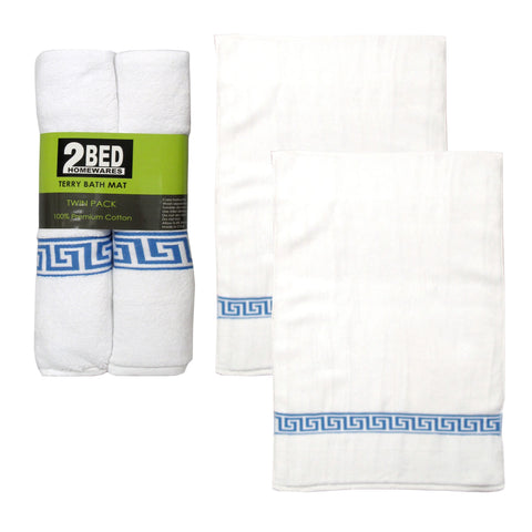 Set of 2 Greek Key Bath Mats 50 x 75 cm 100% Cotton White - SuperSaverAU - view 1