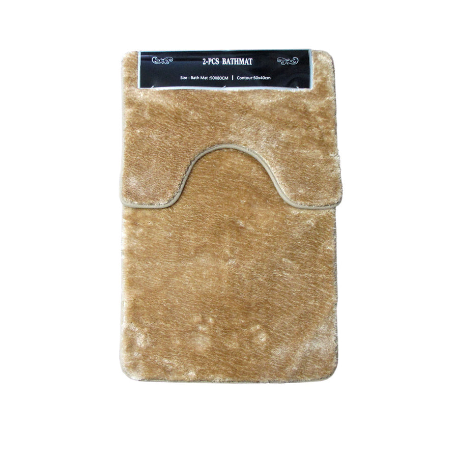 Sorrento 2 Pce Plush Non-slip Rubber Back Bath Mat Set Latte 50x40cm & 50x80cm - SuperSaverAU - view 1