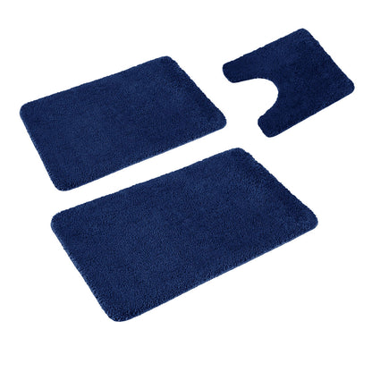 Florenz Set of 3 Contour Bath Mat Set Navy - Shaggy Design, Soft & Absorbent