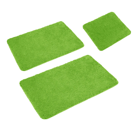 Sleim Set of 3 Bath Mat Set Green - Shaggy Design, Non-slip, 45x45cm, 50x80cm, 60x100cm - SuperSaverAU - view 1