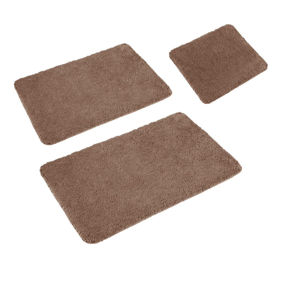 Sleim Set of 3 Bath Mat Set - Shaggy Design, Light Brown, 45x45cm, 50x80cm, 60x100cm - SuperSaverAU - view 1
