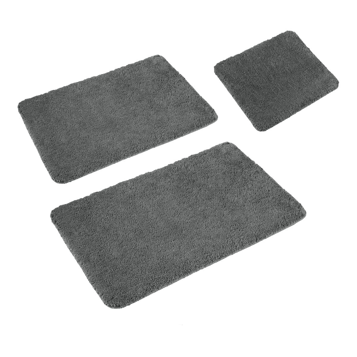 Sleim Set of 3 Bath Mats - Charcoal, Shaggy Design, Non-slip, Machine Washable - SuperSaverAU - view 1