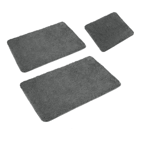 Sleim Set of 3 Bath Mats - Charcoal, Shaggy Design, Non-slip, Machine Washable - SuperSaverAU - view 1