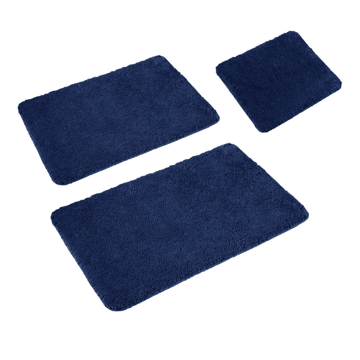 Sleim Set of 3 Bath Mats - Shaggy Design, Navy, 45x45cm, 50x80cm, 60x100cm - SuperSaverAU - view 1