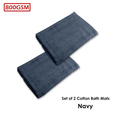 800GSM Set of 2 Cotton Bath Mats 50 x 70 cm Navy - SuperSaverAU - view 2