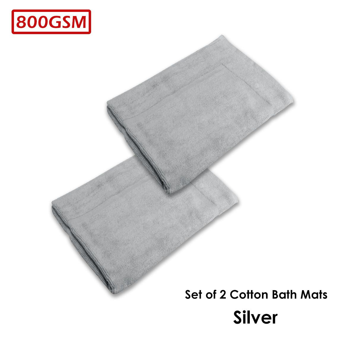 800GSM Set of 2 Cotton Bath Mats 50 x 70 cm Silver - SuperSaverAU - view 2