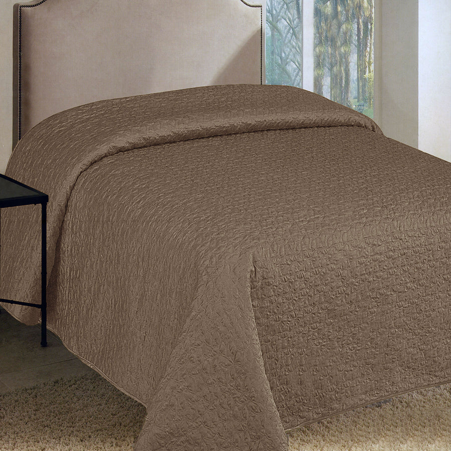 Faux Silk Embroidered Bedspread Coffee Queen 240cm x 260cm, Machine Washable - SuperSaverAU - view 1