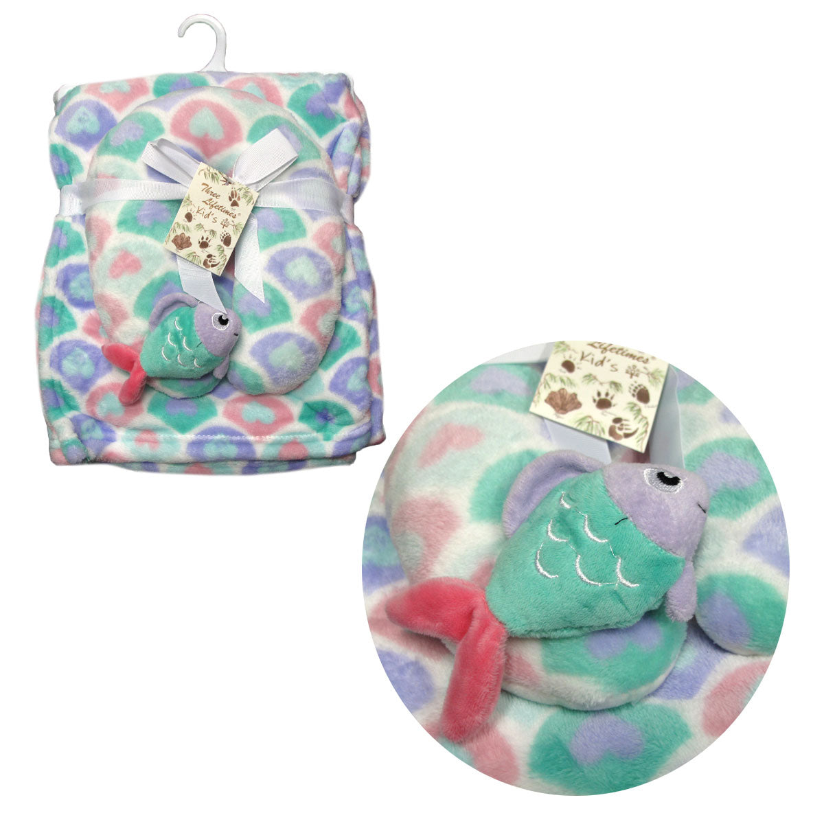 Baby Animal Coral Fleece Blanket + Pillow Set - 75 x 100 cm, Fish Design - SuperSaverAU - view 1