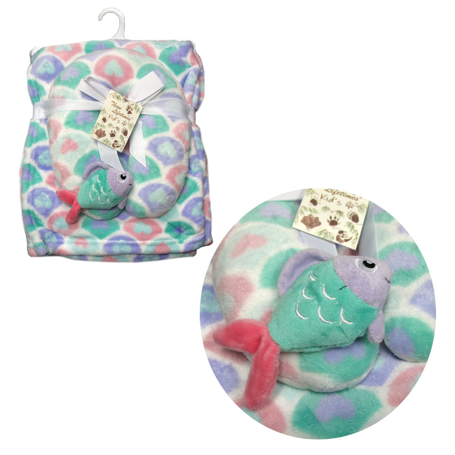 Baby Animal Coral Fleece Blanket + Pillow Set - 75 x 100 cm, Fish Design - SuperSaverAU - view 1
