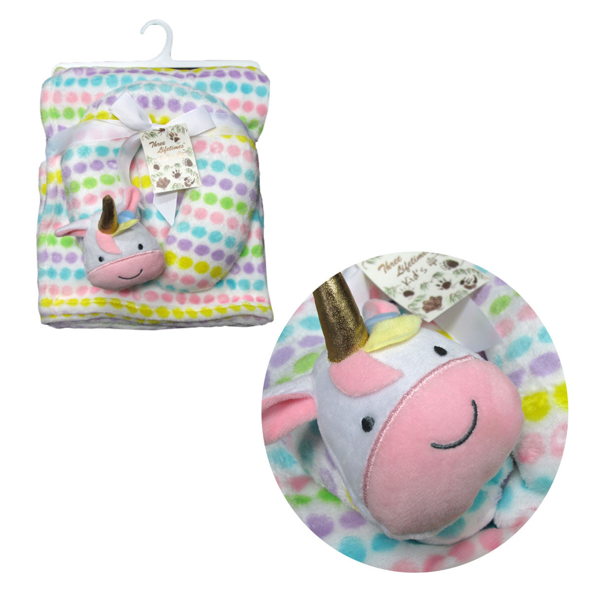 Baby Animal Coral Fleece Blanket + Pillow Set 75x100 cm - Unicorn Design