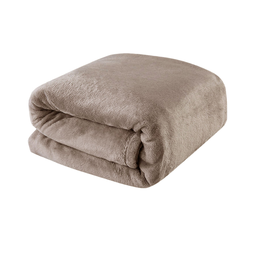 Luxury Light Weight Coral Fleece Blanket Brown 240 x 260 cm - Soft Polyester - SuperSaverAU - view 1