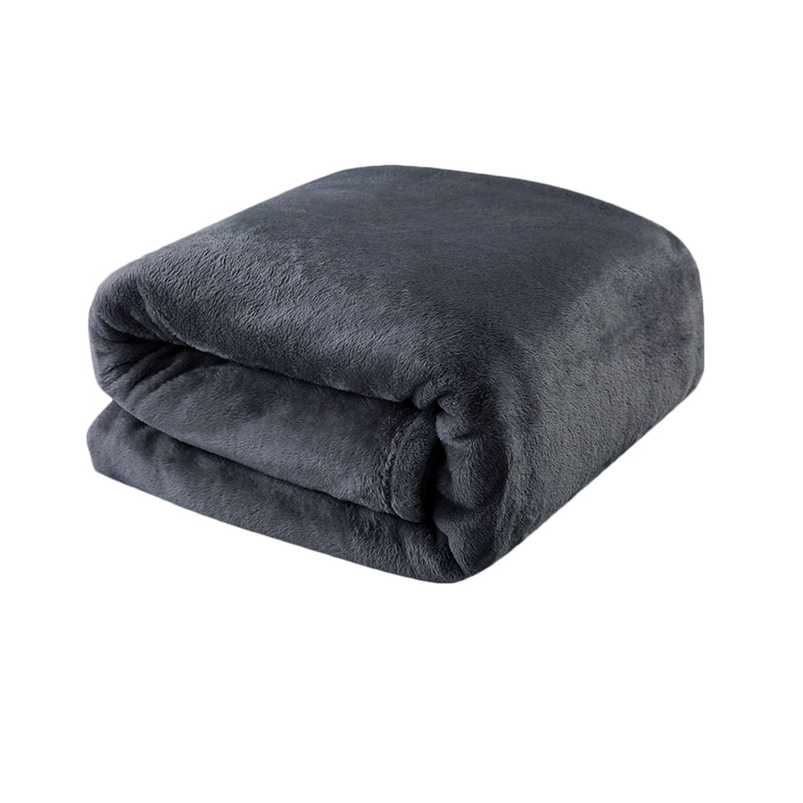 Luxury Coral Fleece Blanket Charcoal King/Queen - 300gsm, Solid Colour Design - SuperSaverAU - view 1