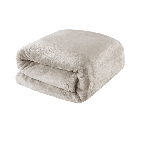 Luxury Coral Fleece Blanket Oatmeal 240 x 260 cm - Light Weight, Solid Colour - SuperSaverAU - view 1