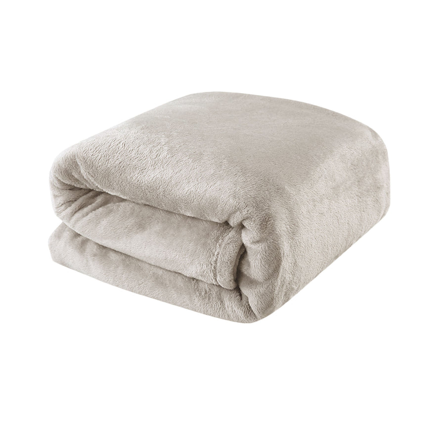 Luxury Coral Fleece Blanket Oatmeal 240 x 260 cm - Light Weight, Solid Colour - SuperSaverAU - view 1