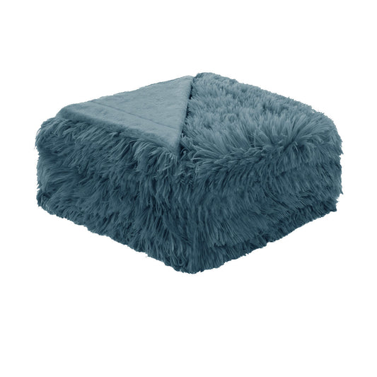 Hotel Living Soft Shaggy Long Hair Blanket Queen Dusk Blue - Luxurious & Warm