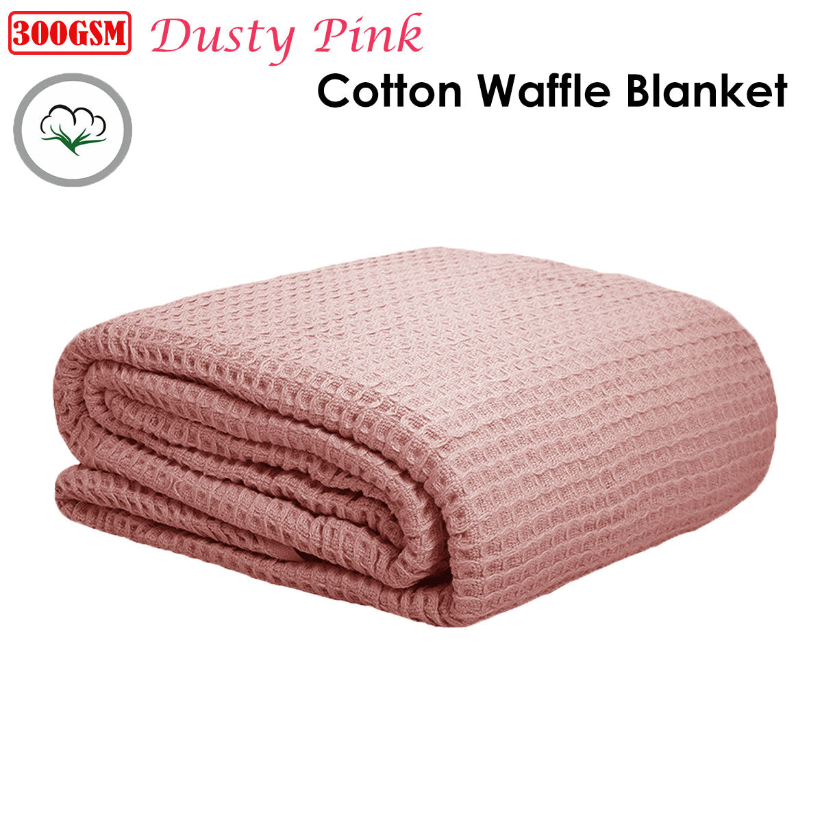 Cotton Waffle Blanket Dusty Pink King - 300GSM, Soft Touch, Machine Washable - SuperSaverAU - view 2