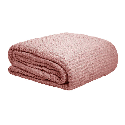 Cotton Waffle Blanket Dusty Pink Single 300GSM Soft Touch 100% Cotton