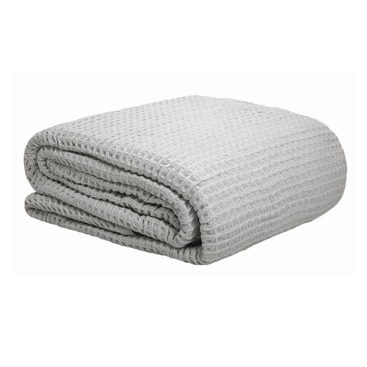Cotton Waffle Blanket Silver 300GSM Queen - Soft Touch, Machine Washable