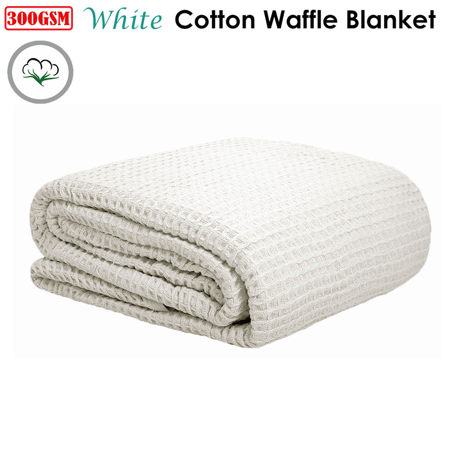 Cotton Waffle Blanket White Queen - 300GSM, Soft Touch, Machine Washable - SuperSaverAU - view 1