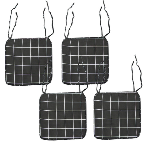 Set of 4 Square Chair Pads with Ties 41x41 cm Checkered Charcoal - SuperSaverAU - view 1