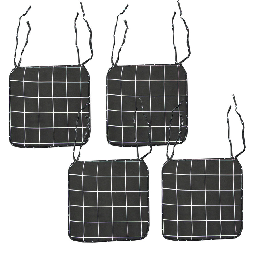 Set of 4 Square Chair Pads with Ties 41x41 cm Checkered Charcoal - SuperSaverAU - view 1