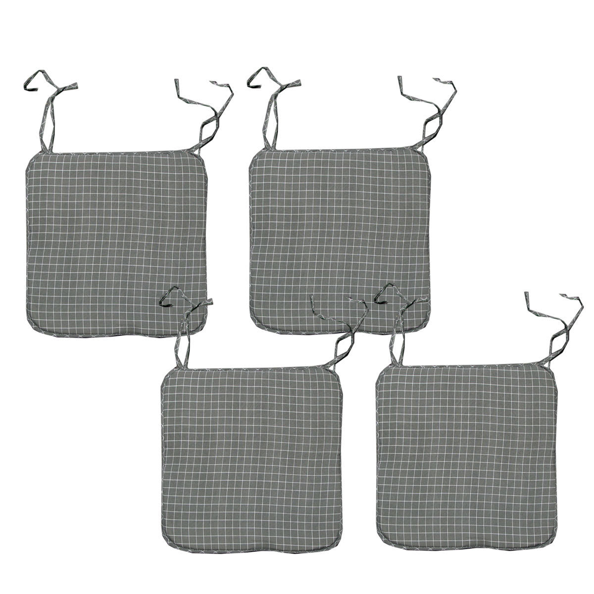 Set of 4 Square Chair Pads with Ties 41 x 41 cm - Checkered Grey Design - SuperSaverAU - view 1