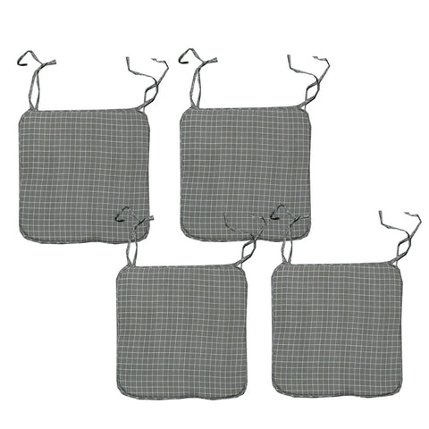 Set of 4 Square Chair Pads with Ties 41 x 41 cm - Checkered Grey Design - SuperSaverAU - view 1