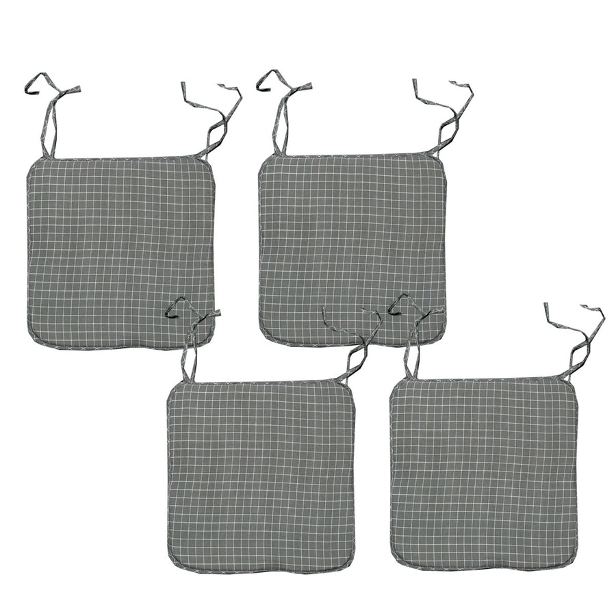 Set of 4 Square Chair Pads with Ties 41 x 41 cm - Checkered Grey Design - SuperSaverAU - view 1