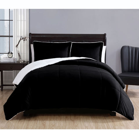3 Piece Micro Mink Comforter Set Black Queen - Quilted, Reversible, 550GSM - SuperSaverAU - view 1