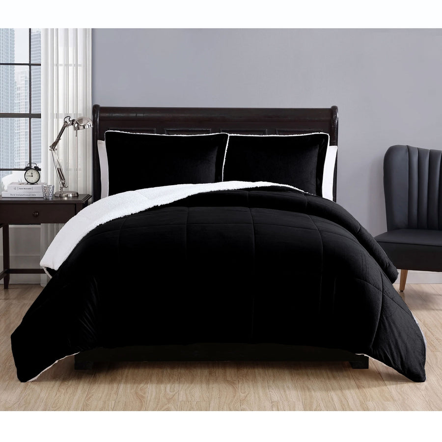 3 Piece Micro Mink Comforter Set Black Queen - Quilted, Reversible, 550GSM - SuperSaverAU - view 1