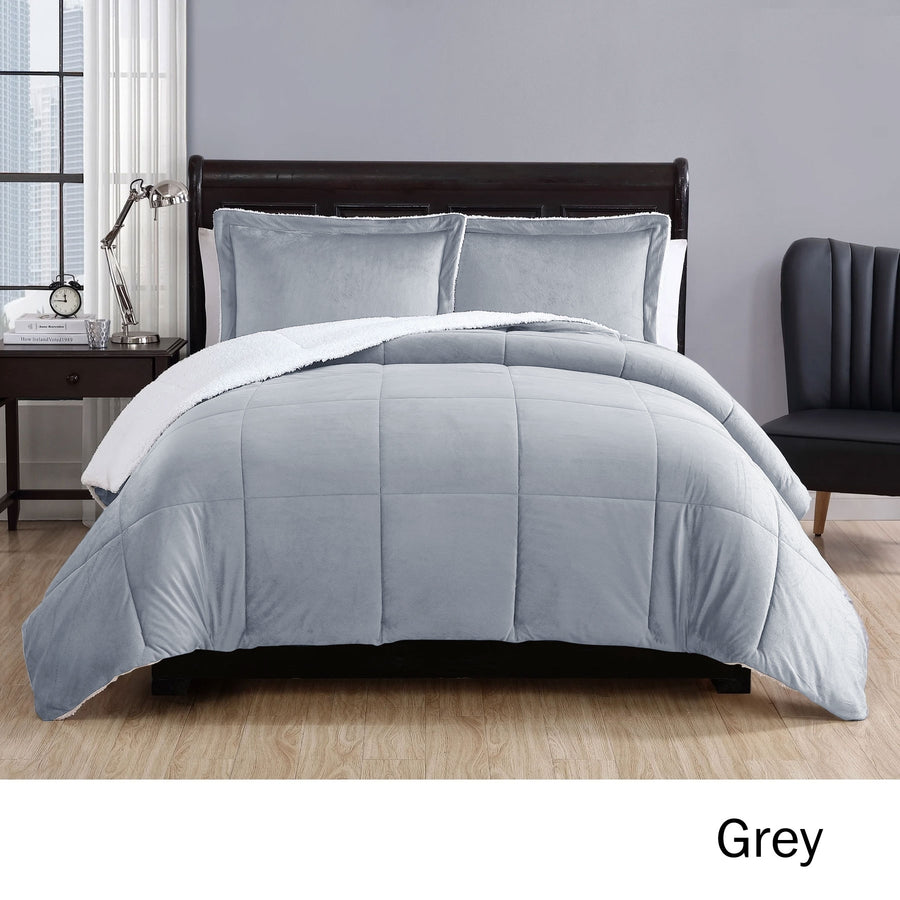 3 Piece Micro Mink Comforter Set Grey Queen - Quilted, Reversible, 550GSM - SuperSaverAU - view 1