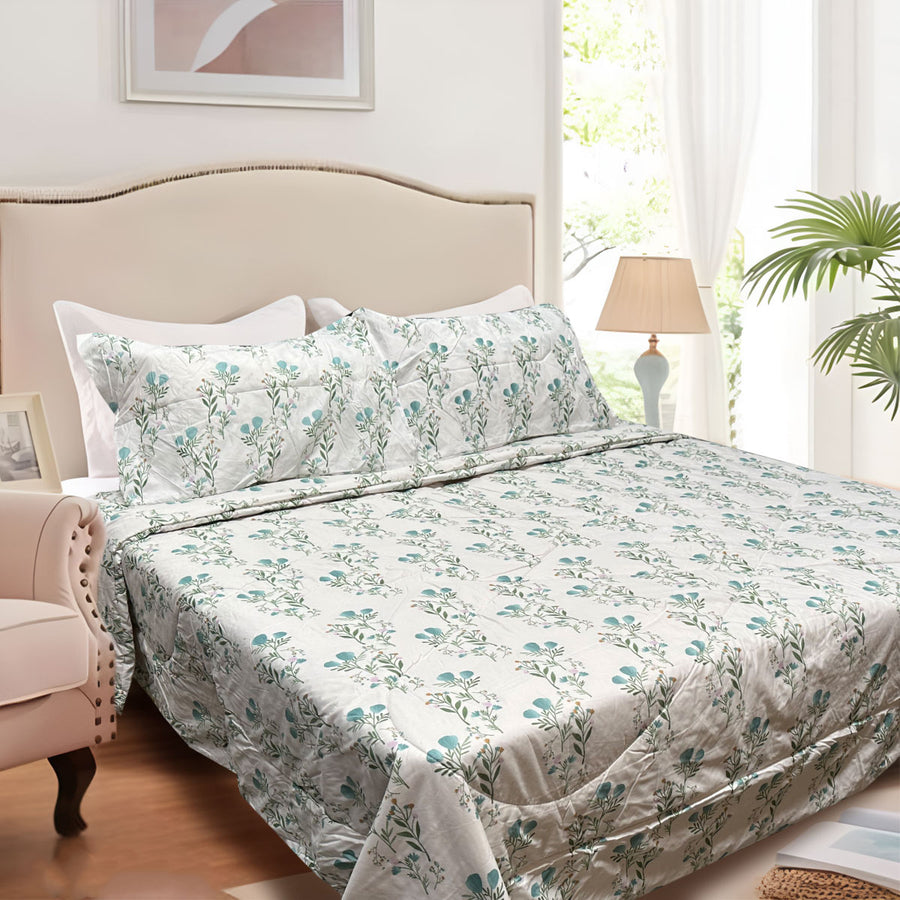 Hotel Living 3 Pce Light Weight Microfiber Comforter Set Queen/King Floral Teal - SuperSaverAU - view 1