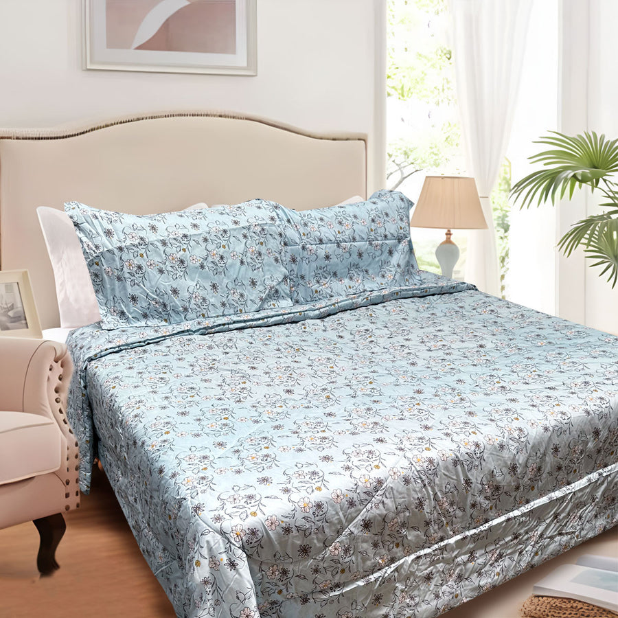 Hotel Living 3 Pce Light Weight Microfiber Comforter Set Queen/King Floral Blue - SuperSaverAU - view 1