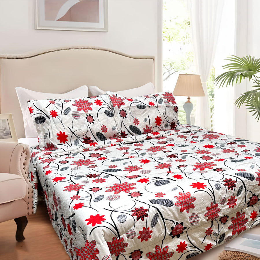 Hotel Living 3 Pce Light Weight Microfiber Comforter Set Queen/King Floral Circles - SuperSaverAU - view 1