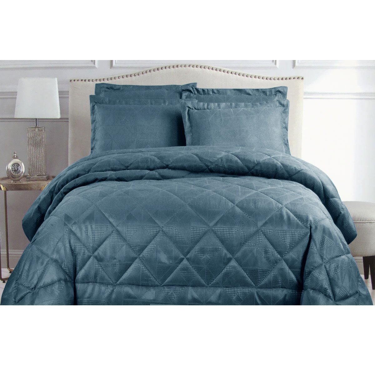 Hotel Living Eli Jacquard Comforter Set King Blue - Geometric Design, Soft Microfiber - SuperSaverAU - view 1