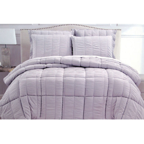 Hotel Living 3 Piece Seersucker Comforter Set Queen Lilac - Soft Microfiber - SuperSaverAU - view 1