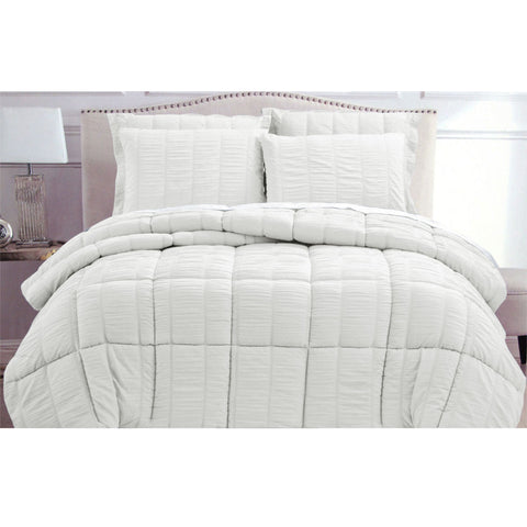 Hotel Living Seersucker Comforter Set Queen White - Soft Microfiber, Quilted Design - SuperSaverAU - view 1