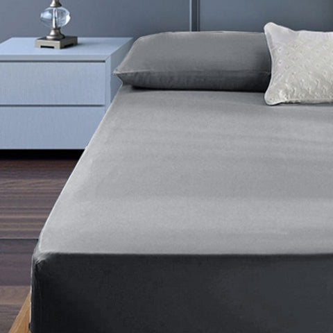 400TC Cotton Percale King Single Combo Set 50cm Wall - Grey, Solid Colour Design - SuperSaverAU - view 1