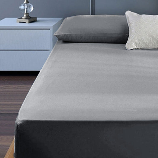 400TC Cotton Percale King Single Combo Set 50cm Wall - Grey, Solid Colour Design