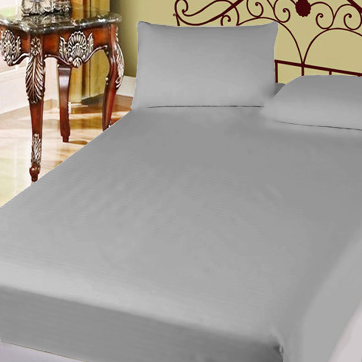 400TC Cotton Percale Super Queen Combo Set 50cm Wall - Grey, Solid Design