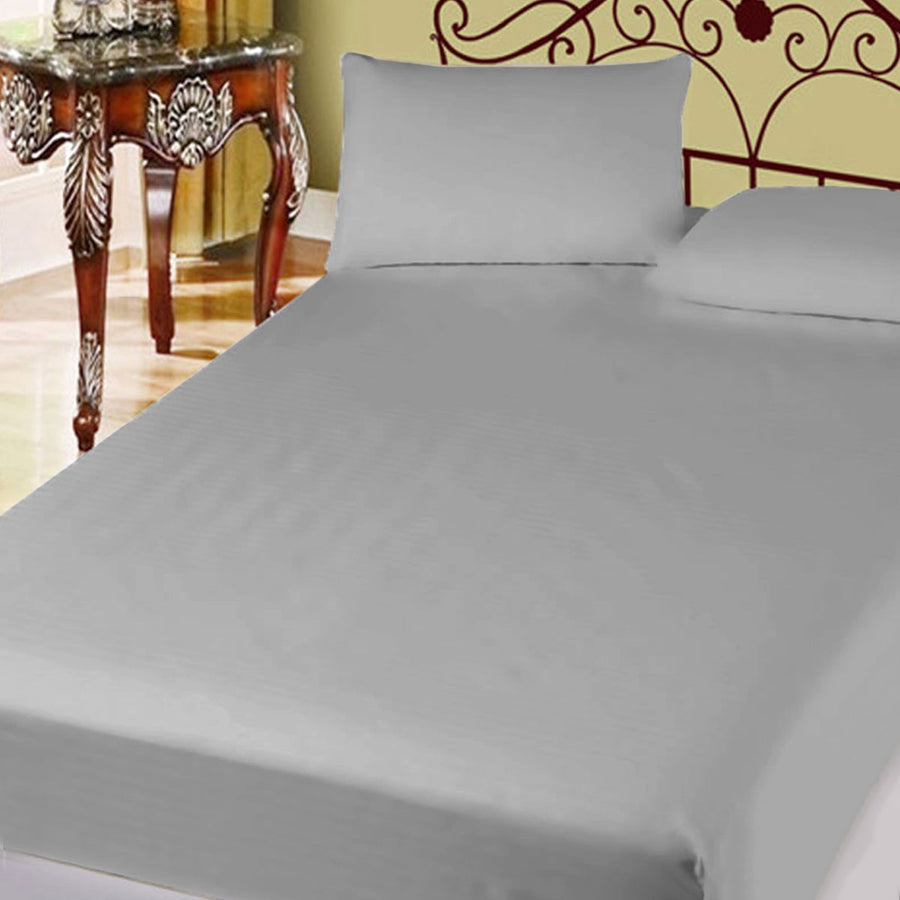 400TC Cotton Percale Super Queen Combo Set 50cm Wall - Grey, Solid Design - SuperSaverAU - view 1