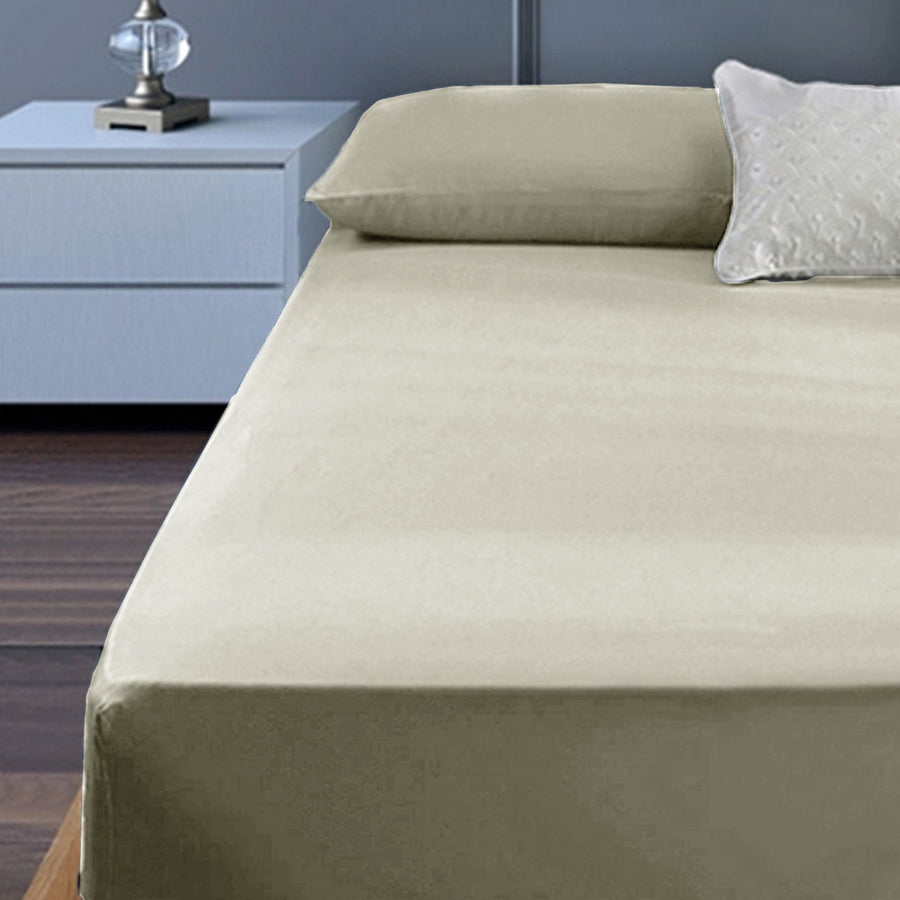 400TC Cotton Percale King Single Combo Set 50cm Wall Taupe - Solid Colour Design - SuperSaverAU - view 1