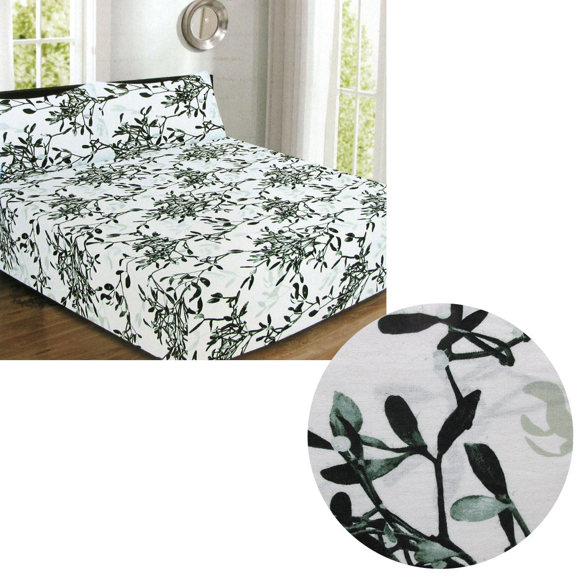 ICF Store 150GSM Luxury Printed Cotton Flannel Combo Fitted Sheet Set Queen Evergreen - SuperSaverAU - view 1