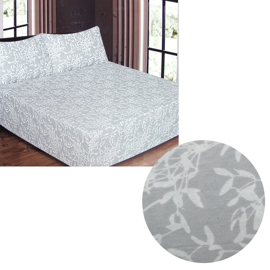 ICF Store 150GSM Luxury Printed Cotton Flannel Combo Fitted Sheet Set Queen - Leaves - SuperSaverAU - view 1